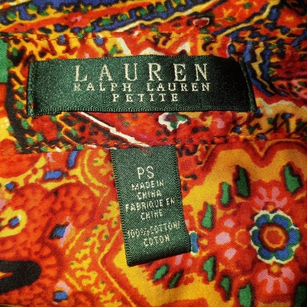 Lauren Ralph Lauren Button Down Baroque Print Blouse Size PS Petite - Picture 3 of 9